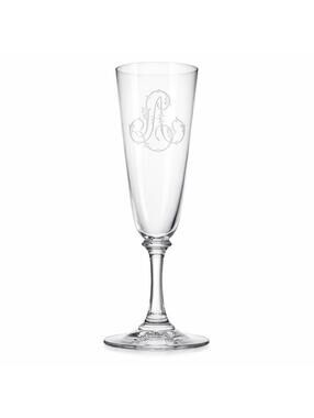 Antique Crystal Champagne Flute Hand Engraved Monogram Initials Elegant Stemware